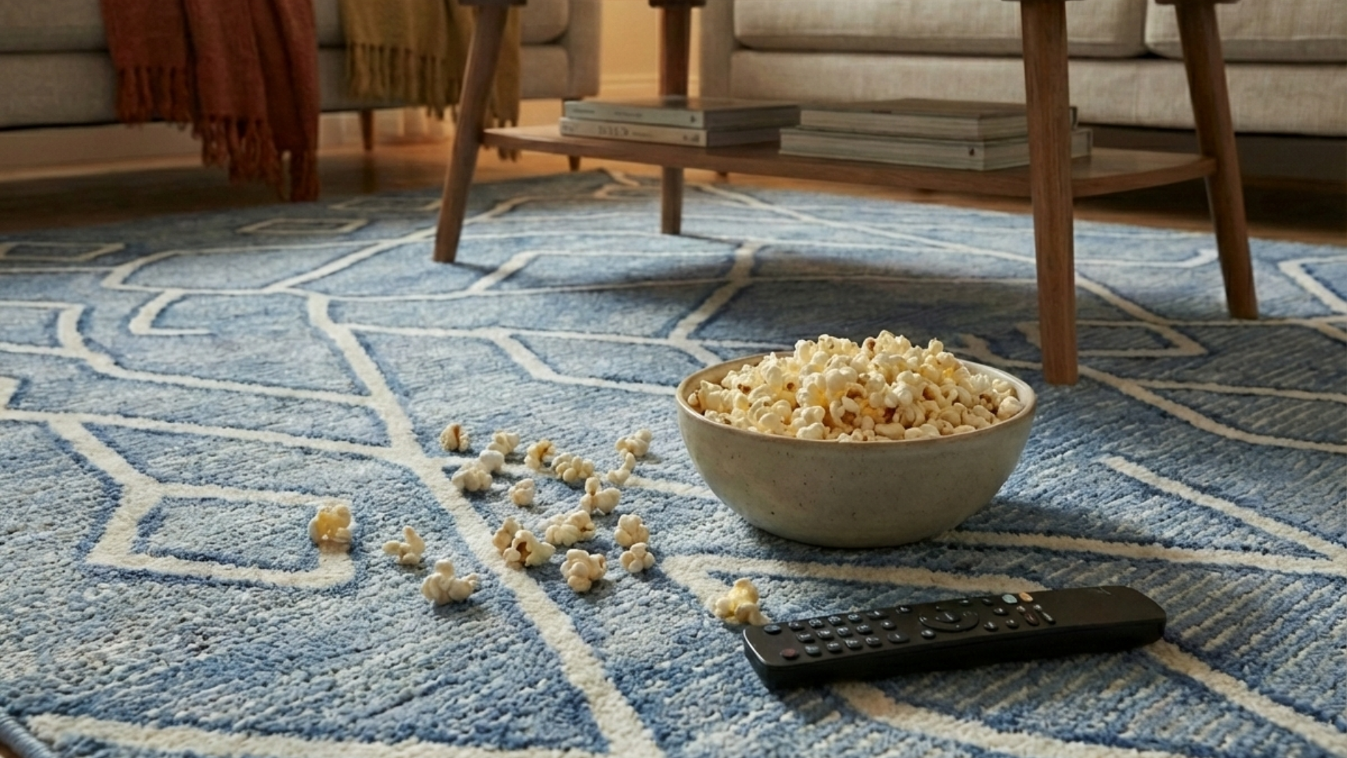 Sala con tapete y palomitas