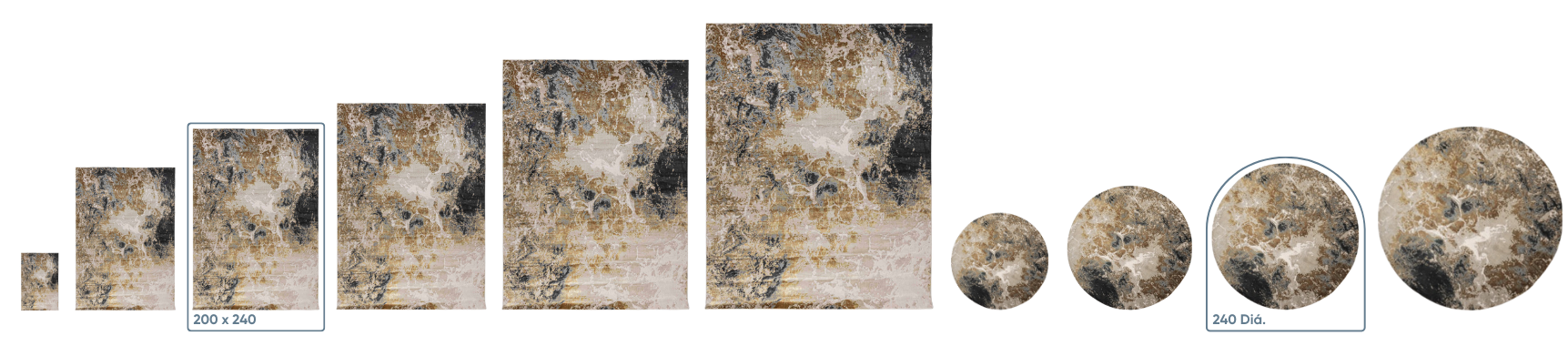 Guía visual de tamaños de tapetes rectangulares y redondos