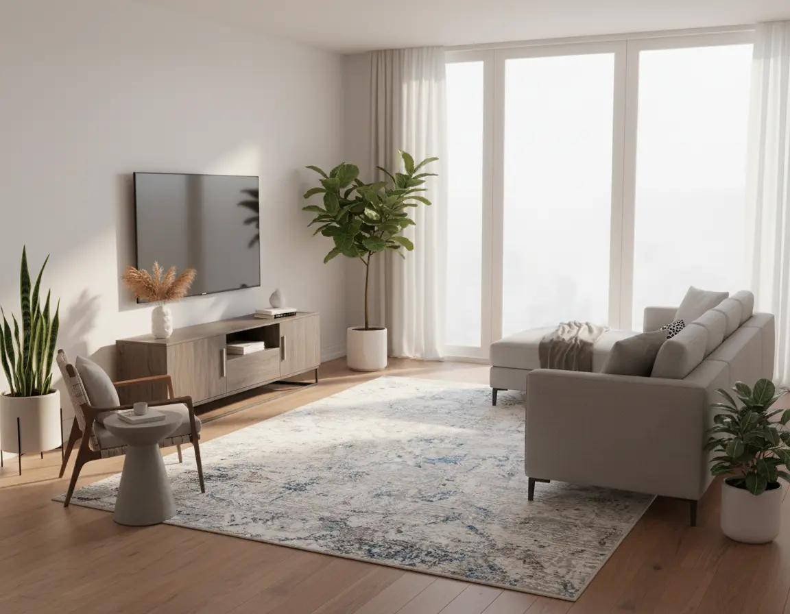 Tapete Moderno Neutro con Diseño Abstracto en Azul Render