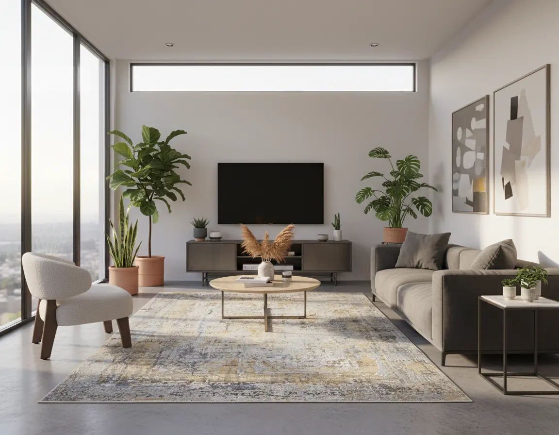 Tapete Moderno Gris con Diseño Abstracto en Dorado Render