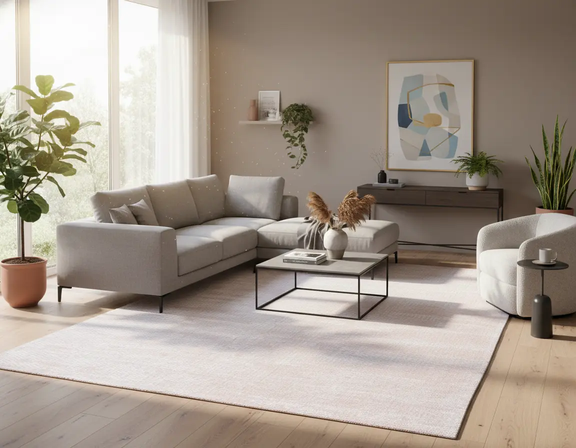 Tapete Suave Neutro con Textura Sutil para un Ambiente Cálido Render