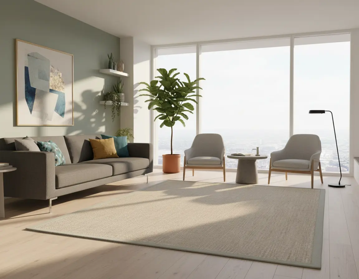 Tapete Texturizado Neutro con Borde Gris para un Ambiente Sereno Render