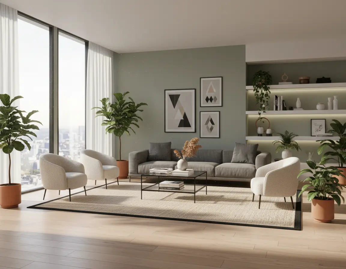 Tapete Moderno Neutro con Borde en Gris Oscuro Render