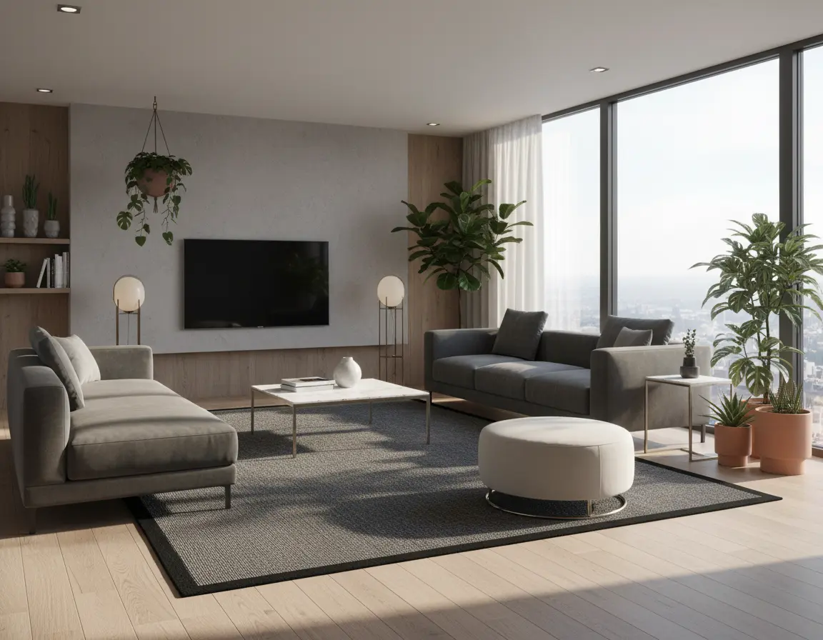 Tapete Moderno Gris con Borde en Gris Oscuro Render