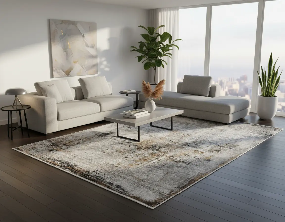 Tapete Moderno Gris con Diseño Abstracto en Dorado Render