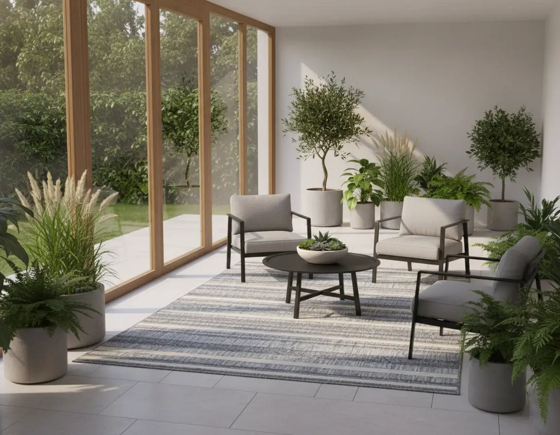 Tapete Moderno Gris con Diseño a Rayas en Neutro Render