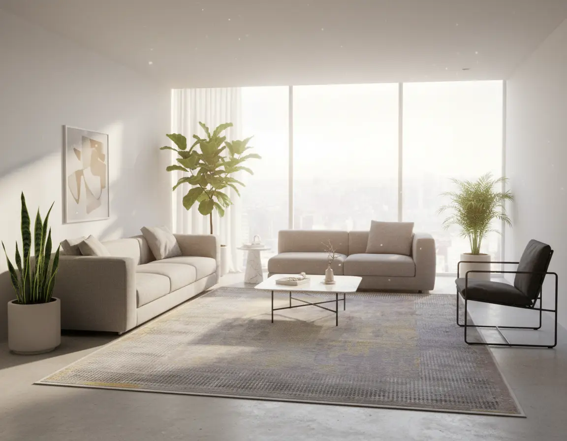 Tapete Moderno Gris con Diseño Abstracto y Toques Dorados Render