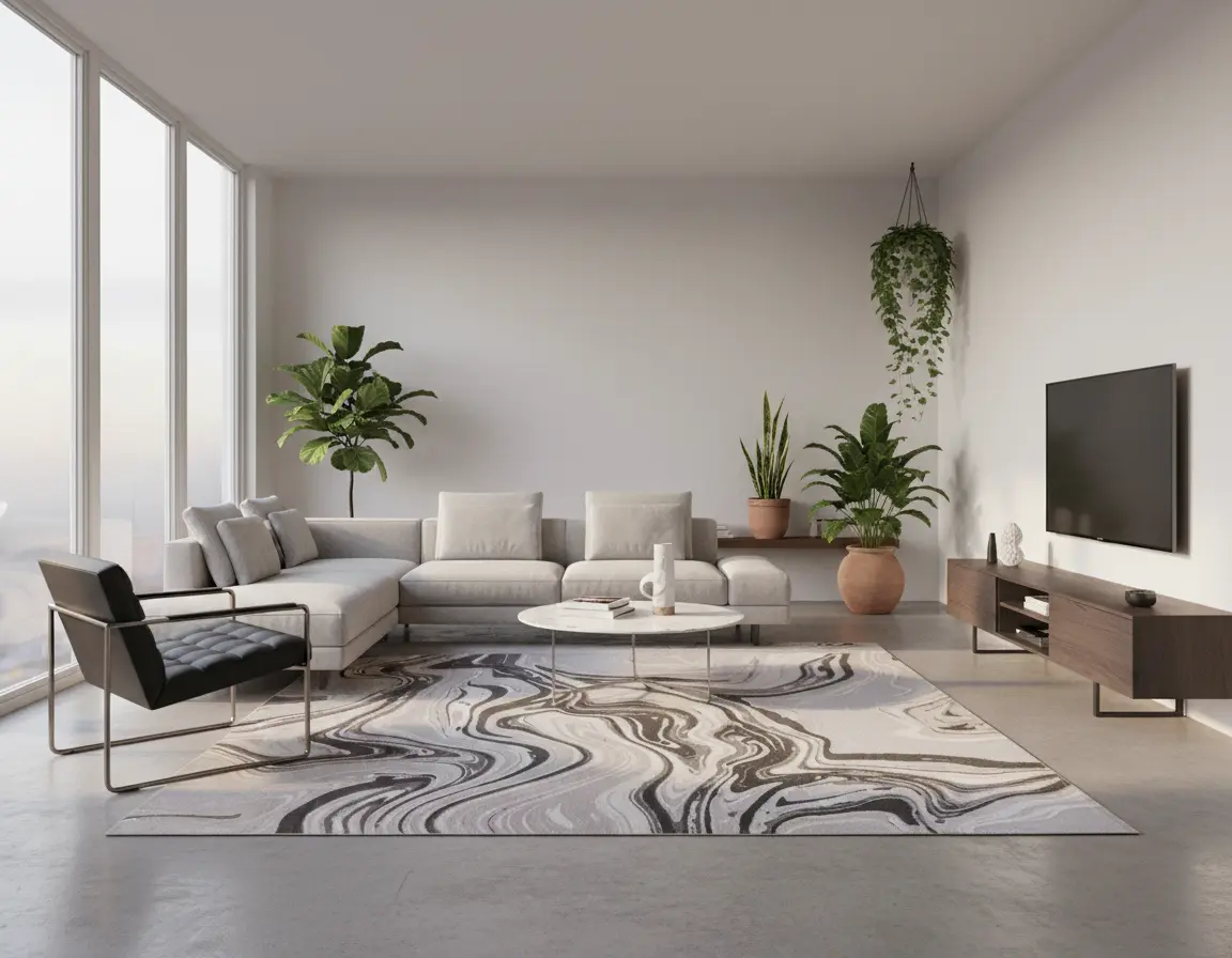 Tapete Moderno Gris con Diseño Marmoleado en Gris Oscuro Render
