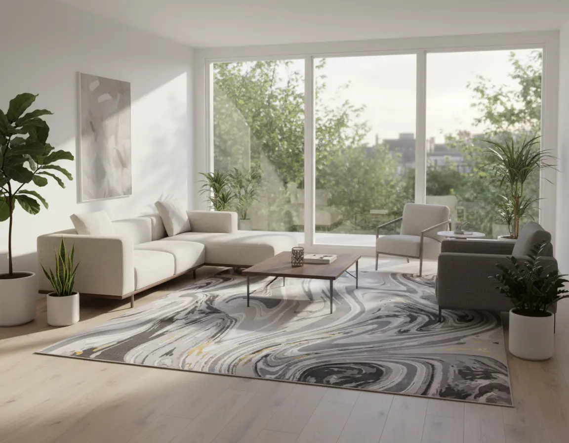 Tapete Moderno Gris con Diseño Abstracto en Gris Oscuro y Dorado Render