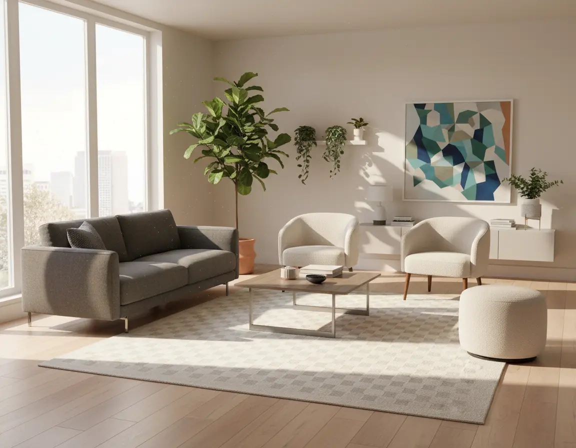 Tapete Moderno Neutro con Diseño de Cuadros Render