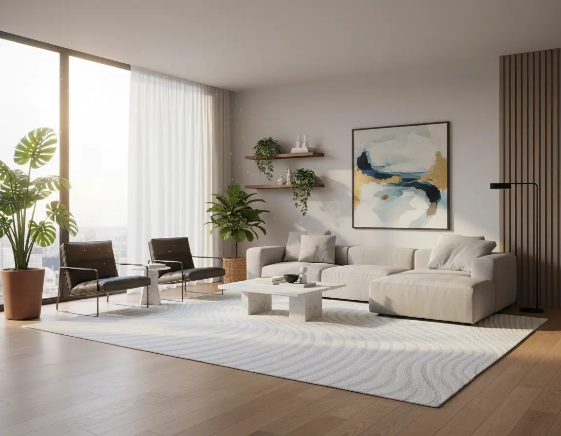 Tapete Moderno Neutro con Diseño de Ondas Suaves Render