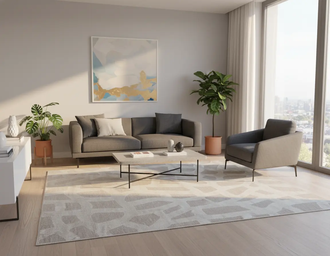 Tapete Moderno Neutro con Diseño Abstracto en Beige Render