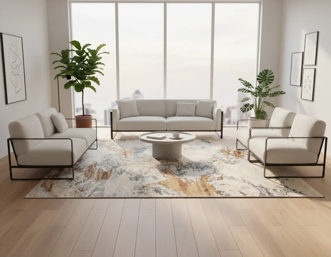 Tapete Moderno Neutro con Diseño Abstracto en Cafe Render