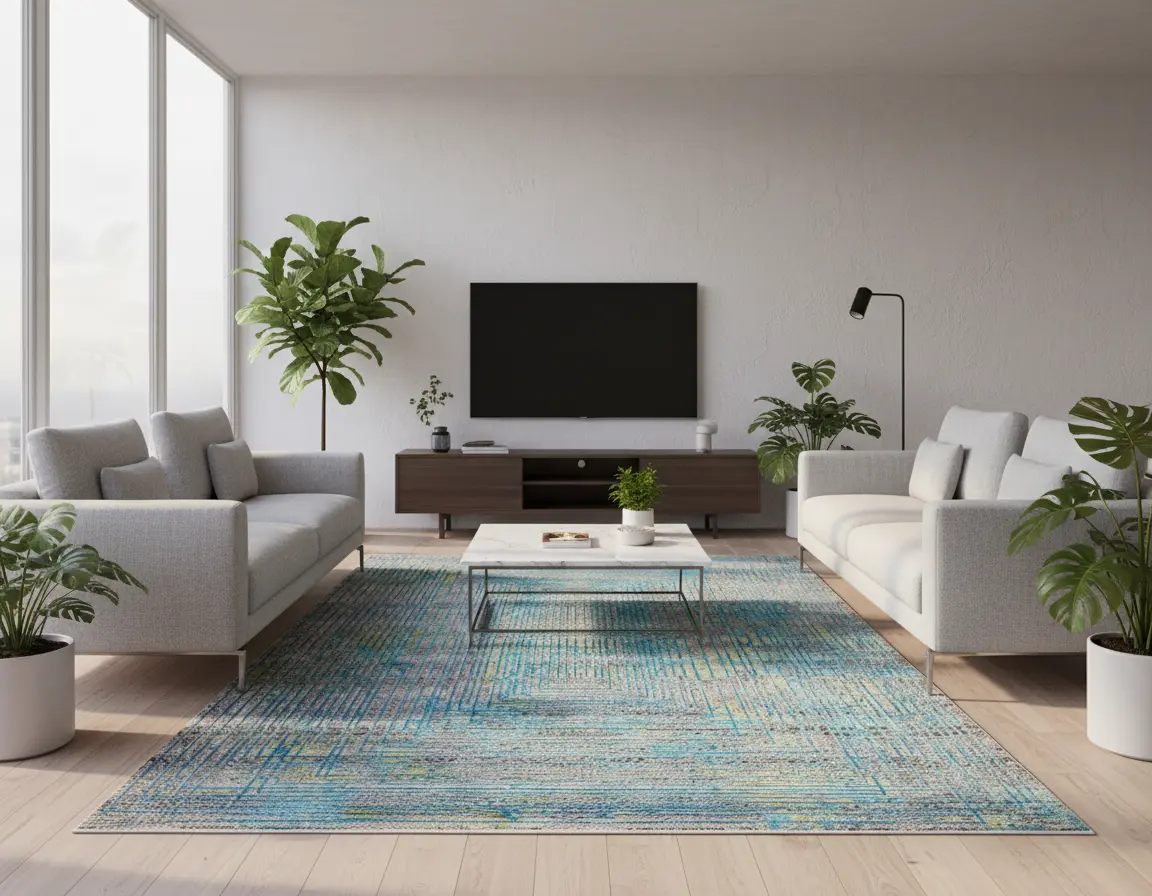 Tapete Moderno Gris con Diseño Geométrico en Azul Render