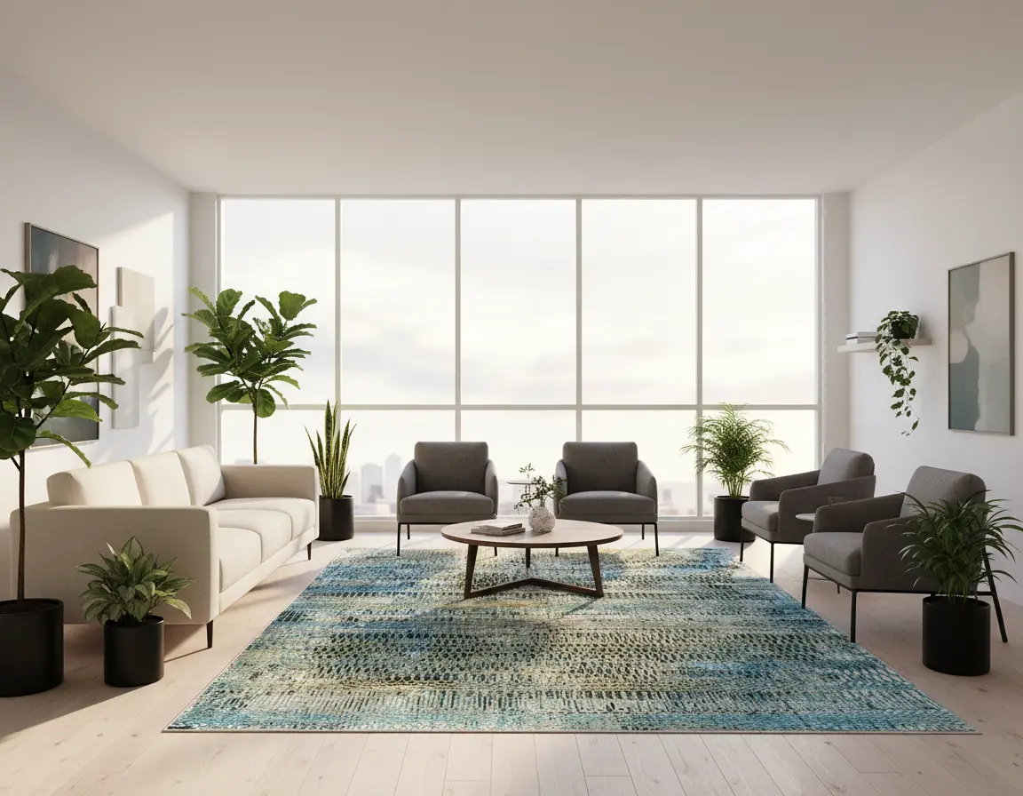 Tapete Moderno Neutro con Diseño Geométrico en Azul Render