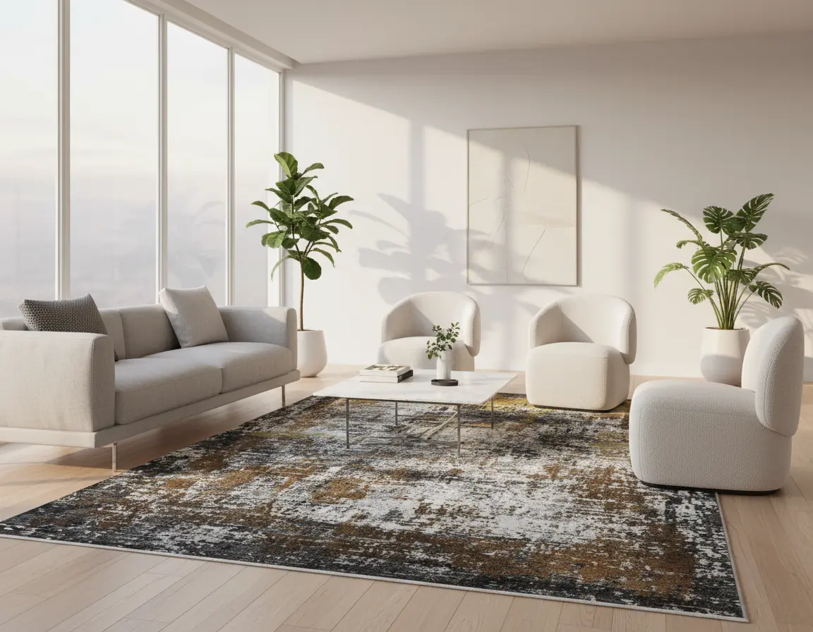 Tapete Moderno Neutro con Diseño Abstracto en Gris Oscuro y Bronce Render