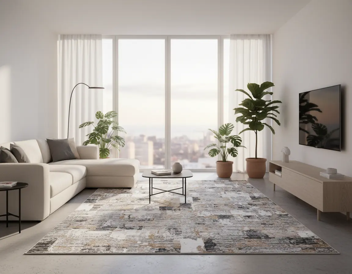 Tapete Moderno Gris con Diseño Abstracto en Dorado Render