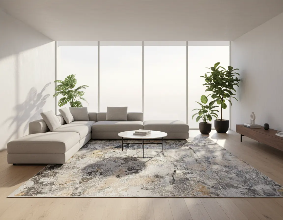 Tapete Moderno Gris con Diseño Abstracto en Beige Render