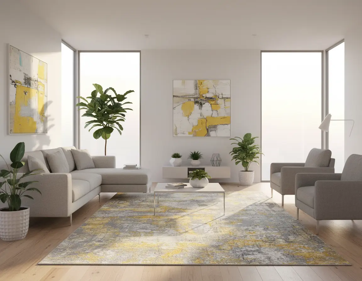 Tapete Moderno Gris con Diseño Abstracto en Dorado Render