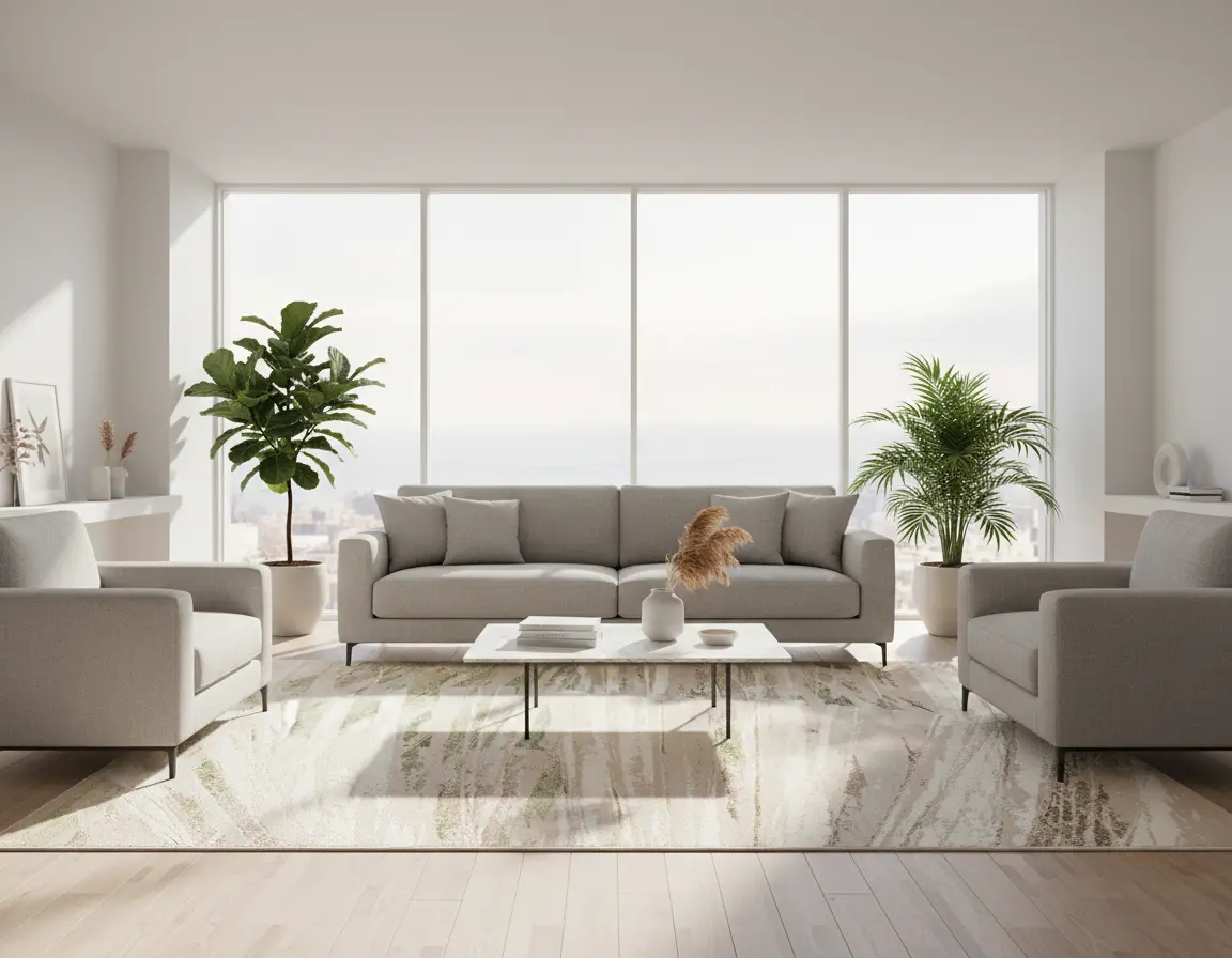 Tapete Moderno Neutro con Diseño Abstracto en Beige y Verde Render