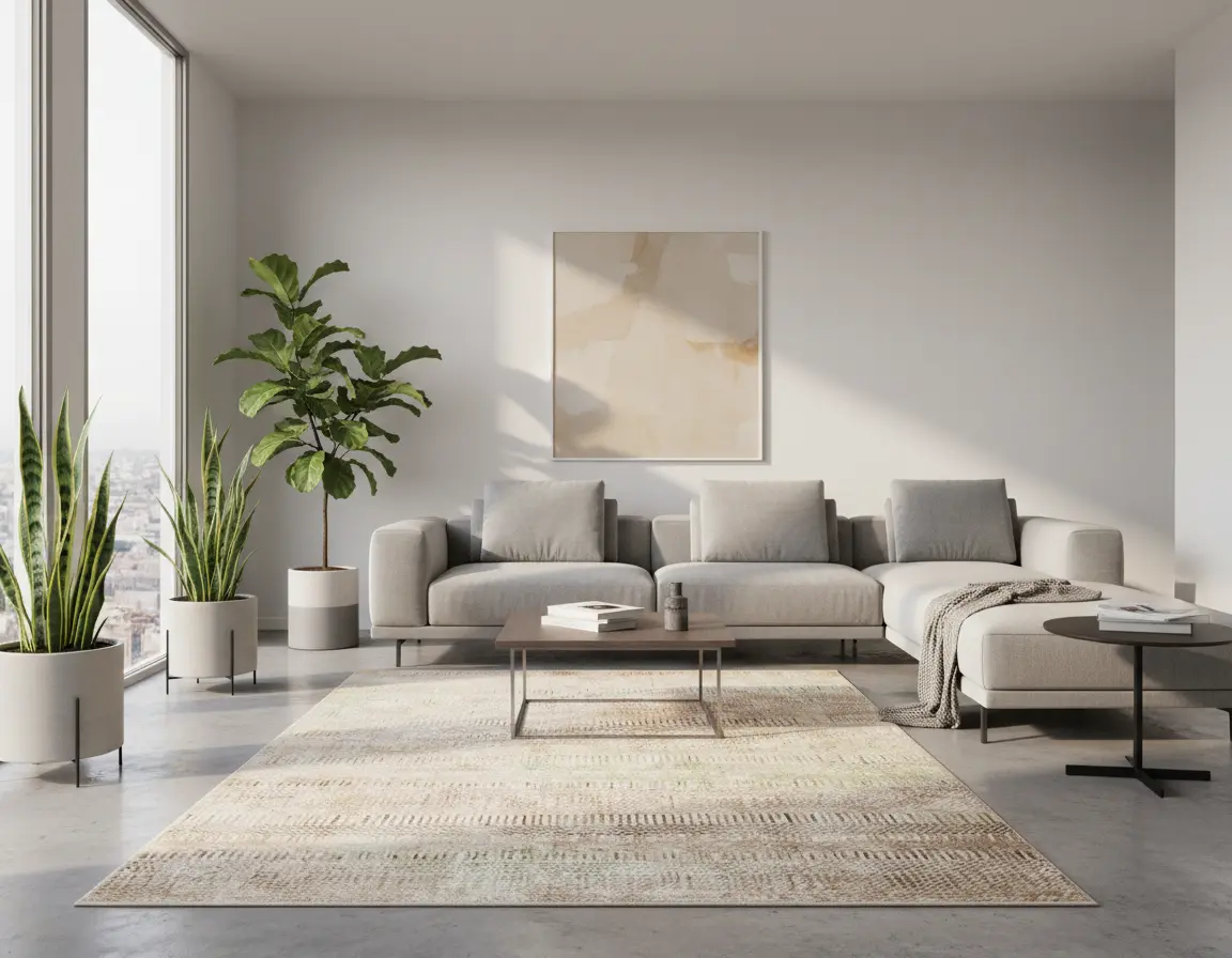 Tapete Moderno Neutro con Diseño Lineal Café Render