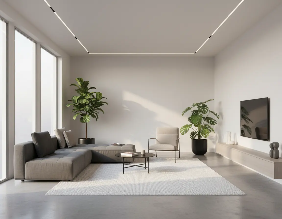 Tapete Moderno Neutro con Textura Tejida Sutil Render