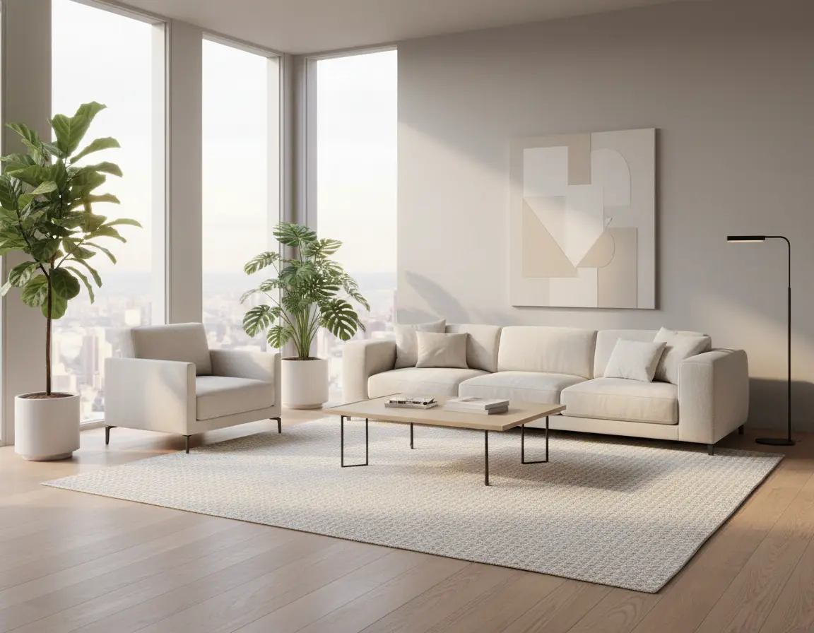 Tapete Texturizado Neutro con Diseño de Círculos Sutiles Render