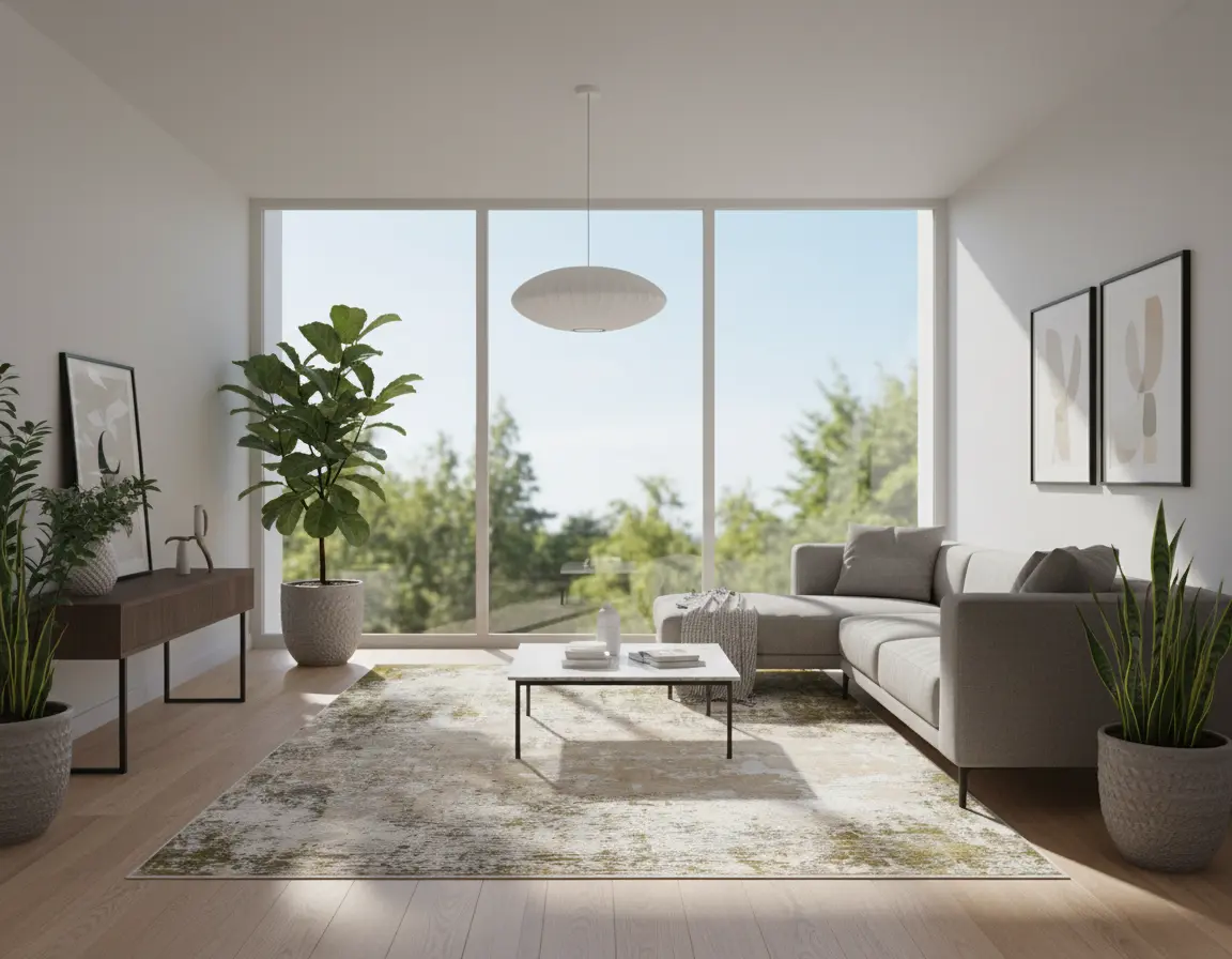 Tapete Moderno Beige con Diseño Abstracto en Gris y Verde Render