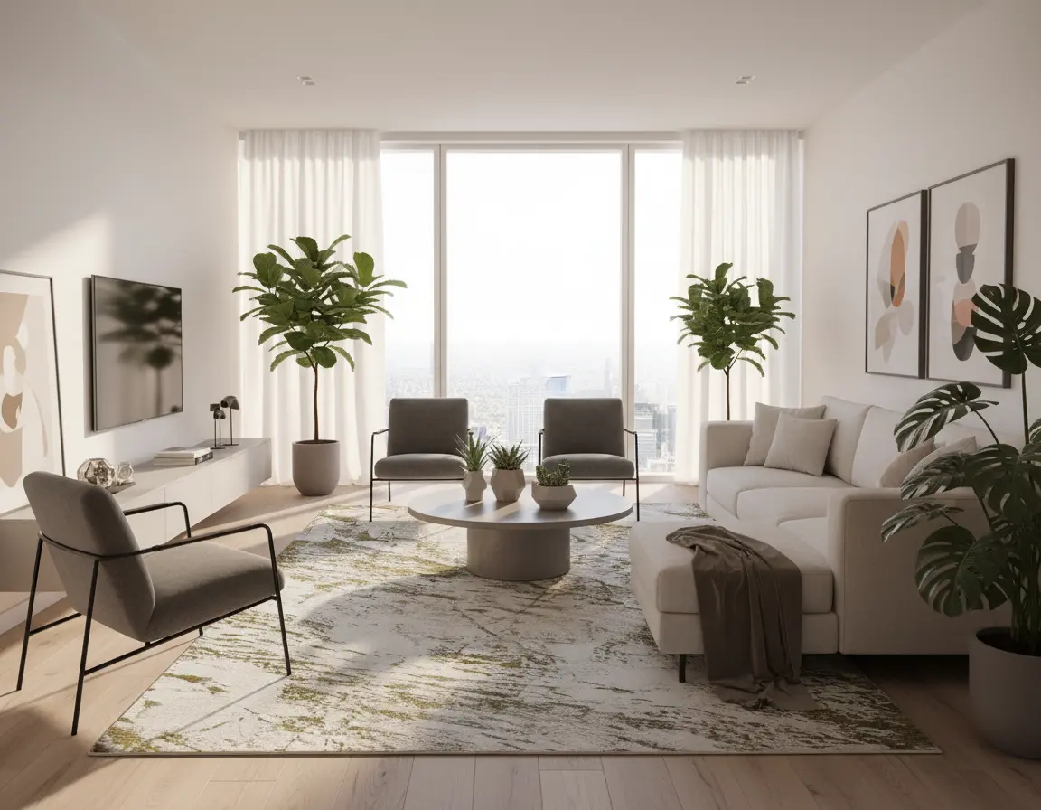 Tapete Moderno Neutro con Diseño Abstracto en Dorado Render