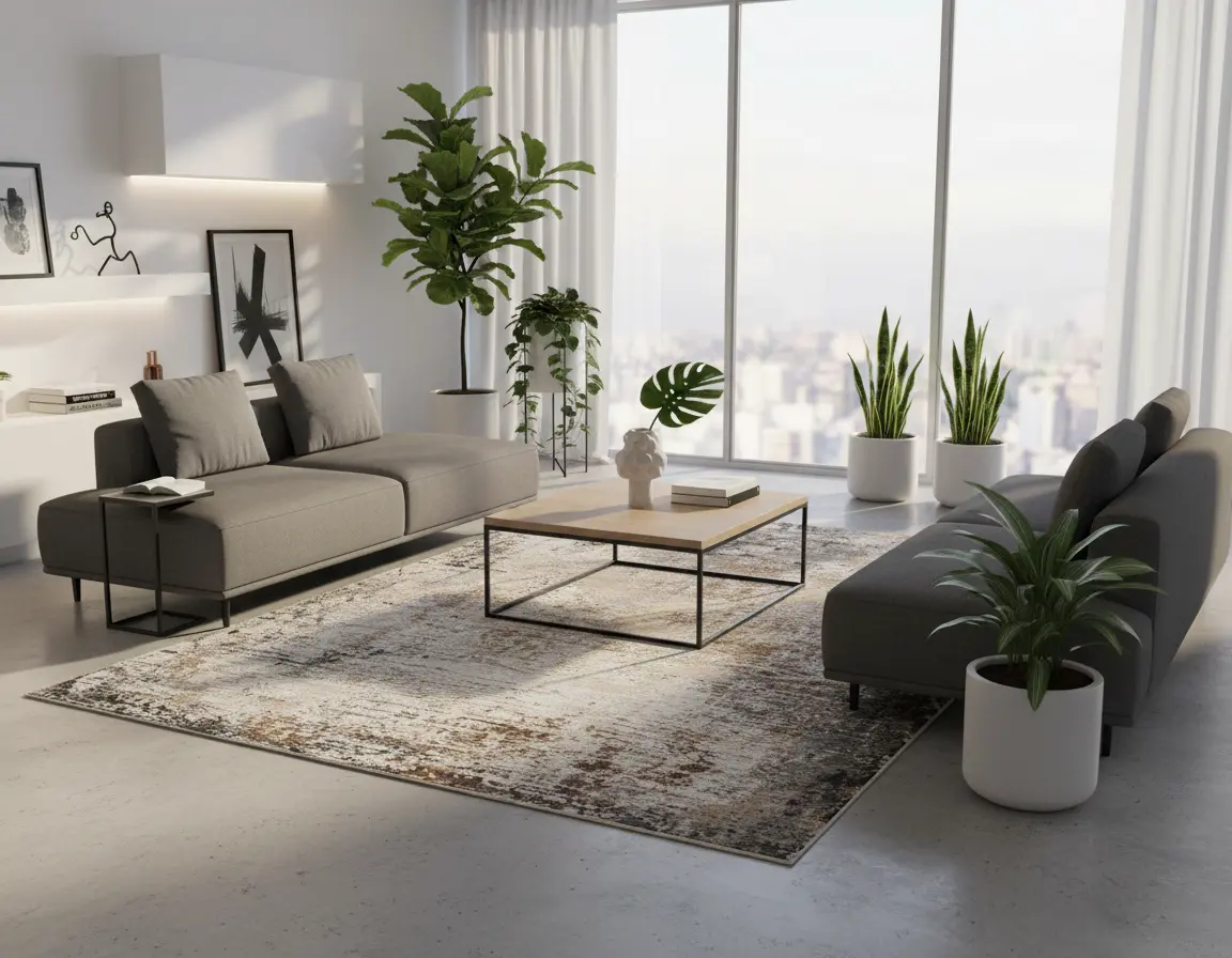 Tapete Moderno Beige con Diseño Abstracto en Gris Oscuro Render