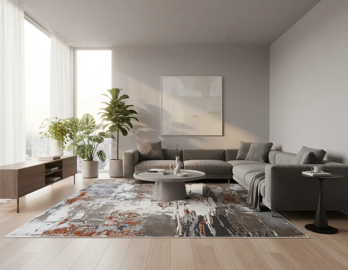 Tapete Abstracto Neutro con Pinceladas en Gris Oscuro y Naranja Render