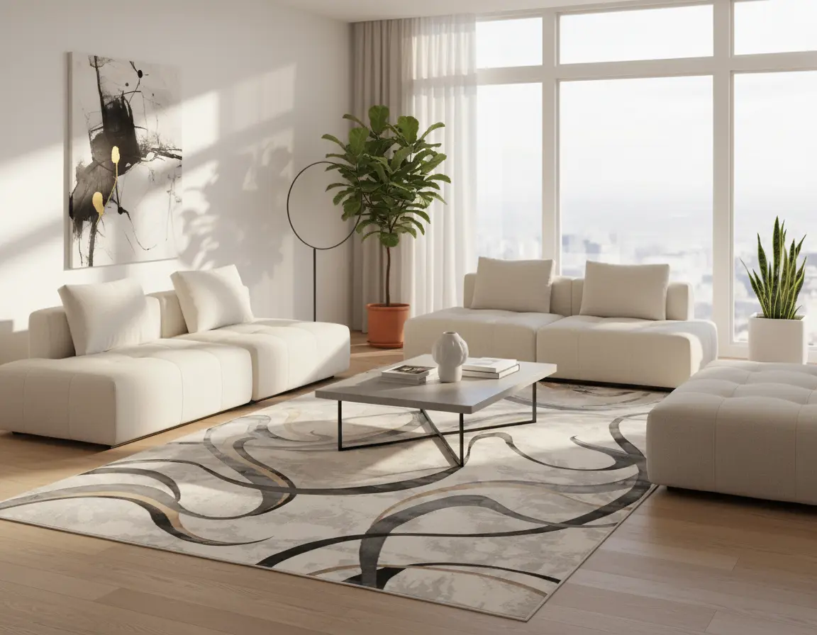 Tapete Moderno Neutro con Diseño Abstracto en Gris Oscuro y Dorado Render