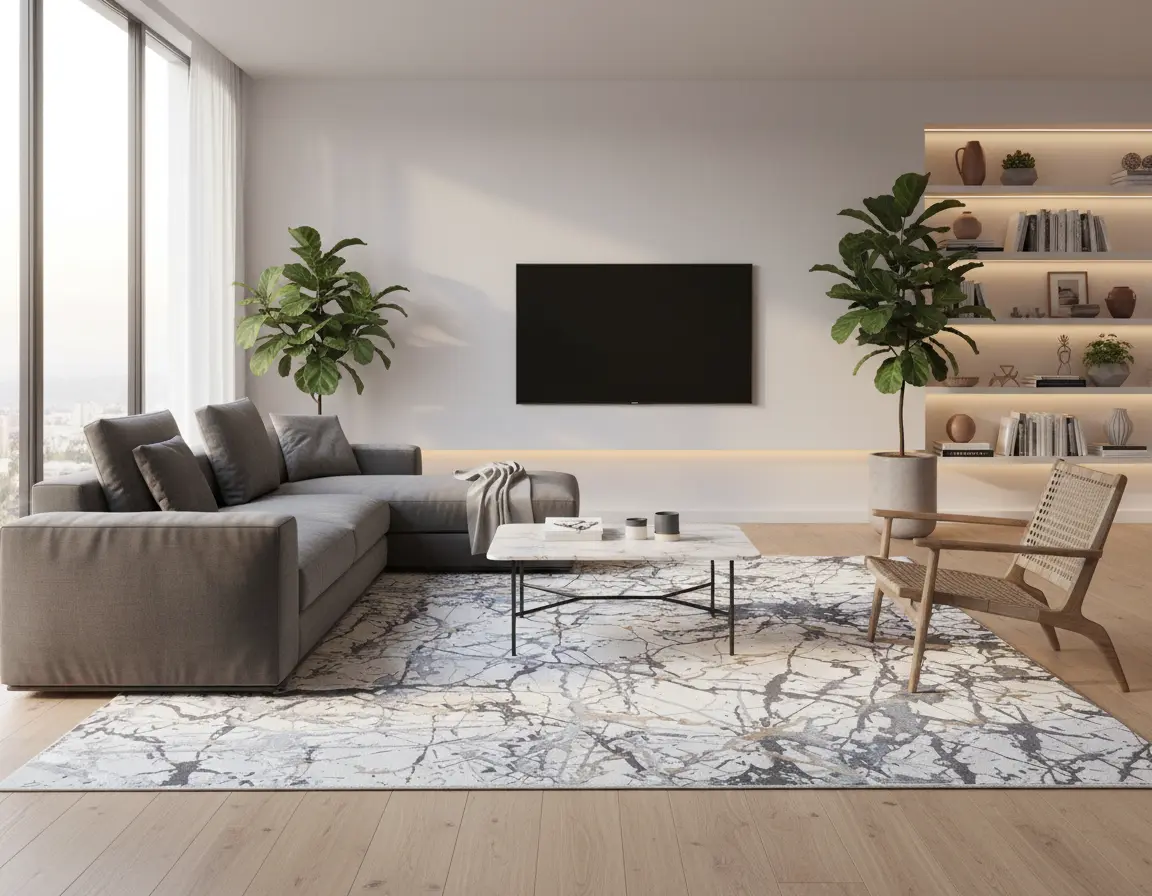 Tapete Moderno Neutro con Diseño Abstracto en Gris Oscuro y Bronce Render