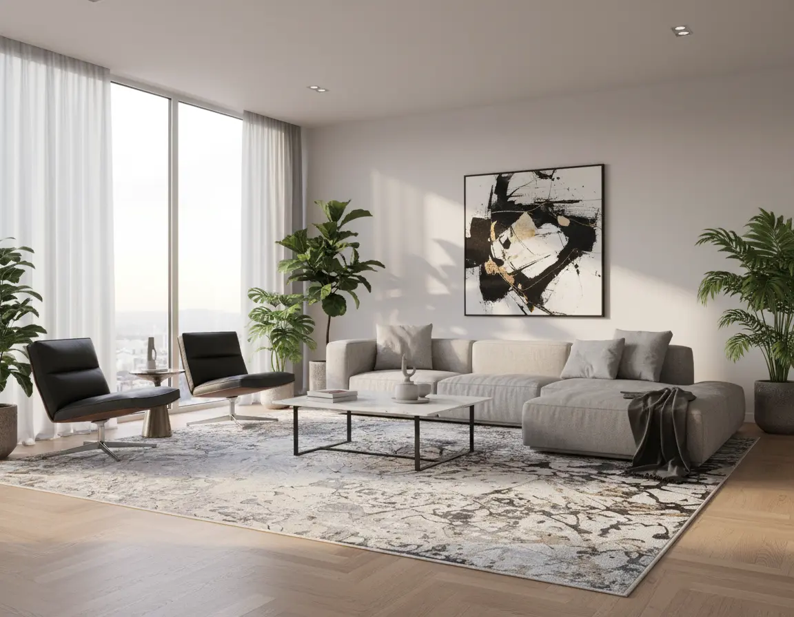 Tapete Moderno Neutro con Diseño Abstracto en Gris Oscuro Render