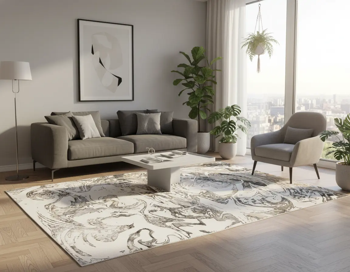 Tapete Moderno Neutro con Diseño Abstracto en Gris Oscuro Render