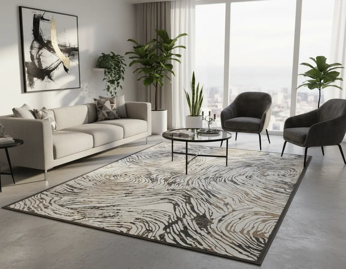 Tapete Moderno Neutro con Diseño de Vetas en Gris Oscuro Render