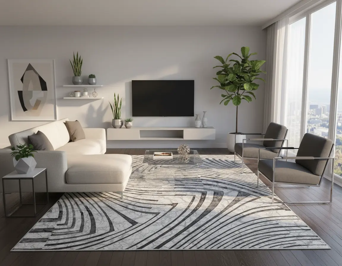 Tapete Moderno Neutro con Diseño Geométrico en Gris Oscuro Render