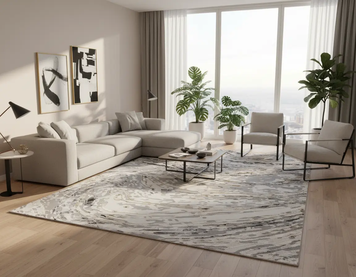 Tapete Moderno Gris con Diseño Abstracto en Gris Oscuro y Dorado Render