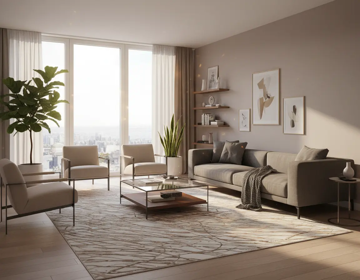 Tapete Moderno Neutro con Diseño Abstracto en Cafe Render