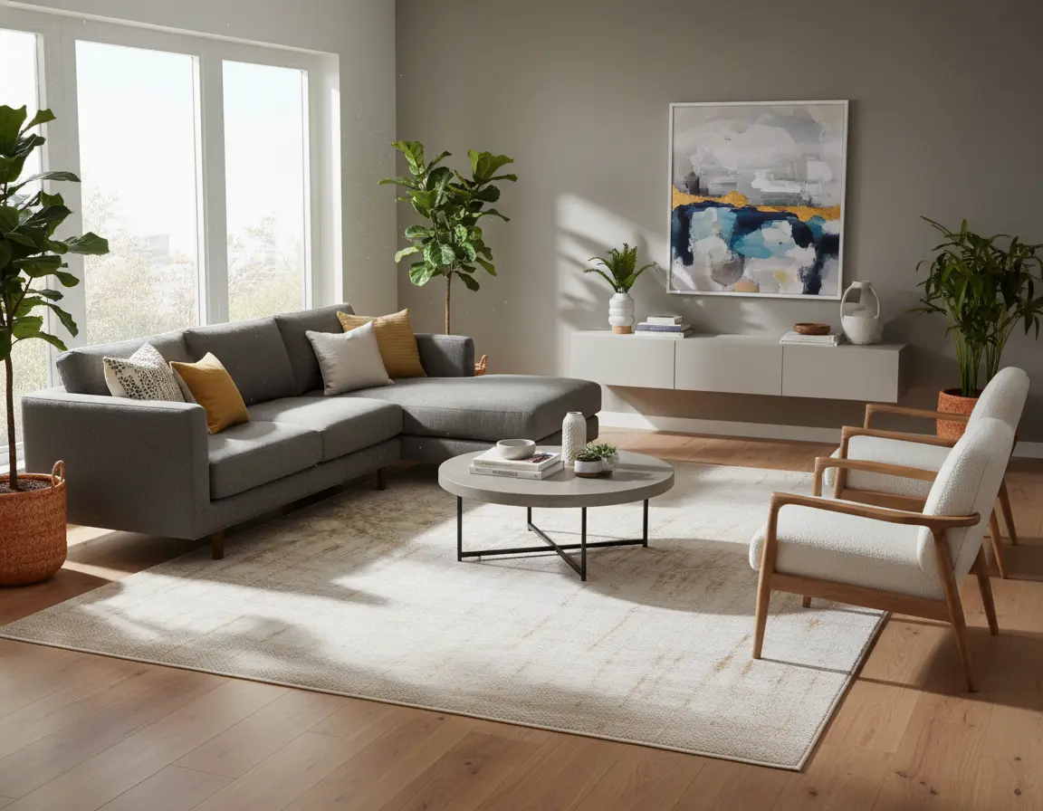 Tapete Moderno Beige con Diseño Abstracto en Café Render