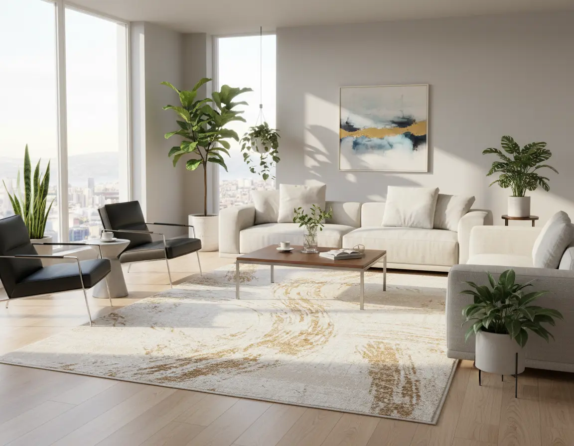 Tapete Moderno Neutro con Diseño Abstracto en Bronce Render