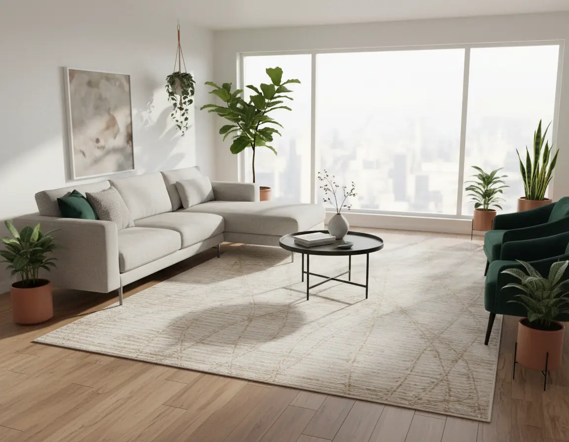 Tapete Moderno Neutro con Diseño Abstracto en Café Render