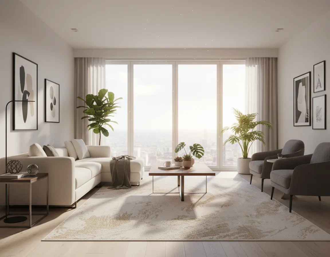 Tapete Moderno Neutro con Diseño Abstracto en Dorado Render