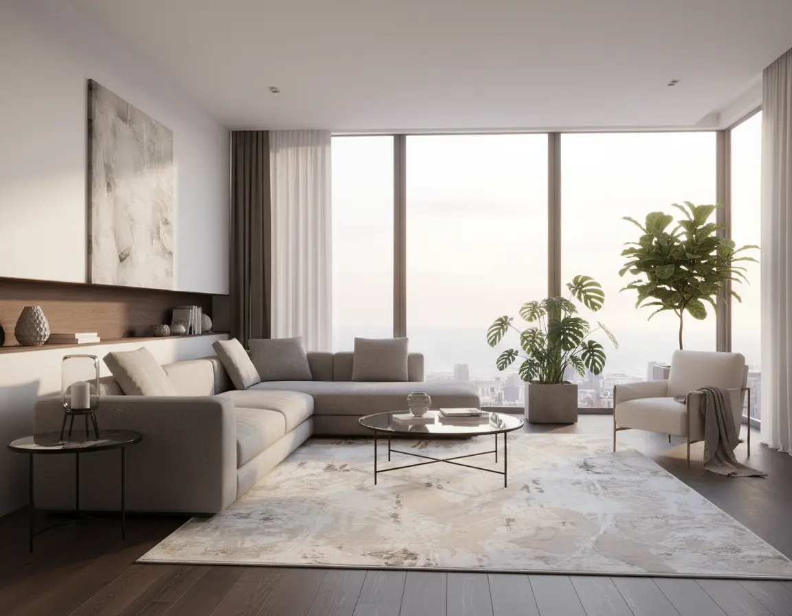 Tapete Abstracto Neutro con Diseño Texturizado Render