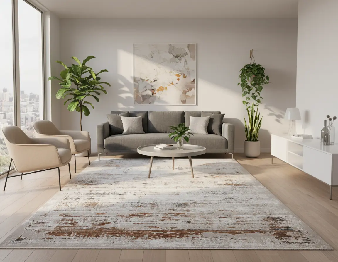 Tapete Moderno Neutro con Diseño Abstracto en Cafe y Gris Oscuro Render