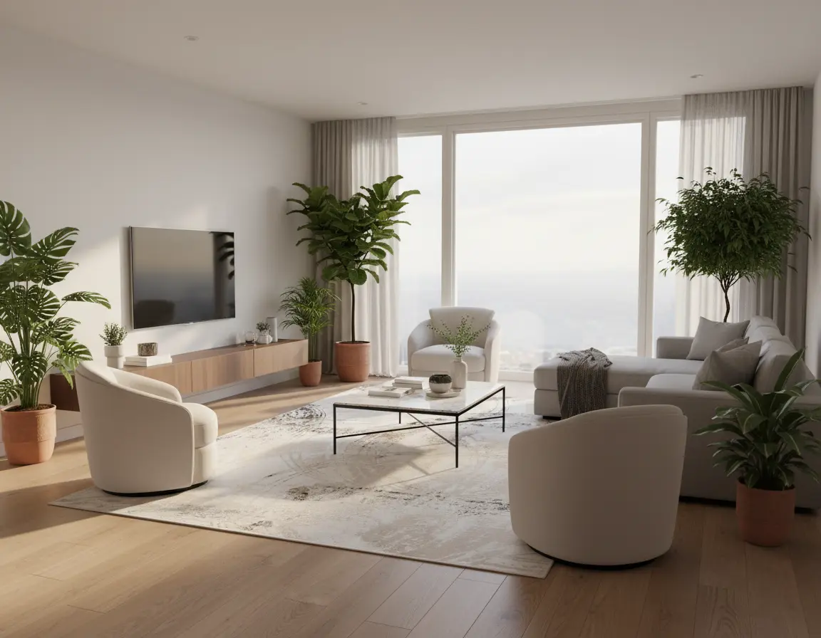 Tapete Moderno Neutro con Diseño Abstracto Circular en Gris Render