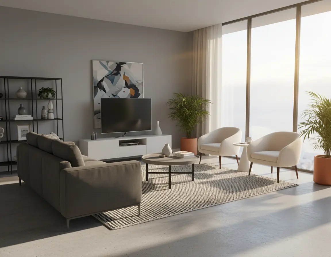 Tapete Moderno Neutro con Diseño de Puntos en Gris Oscuro Render