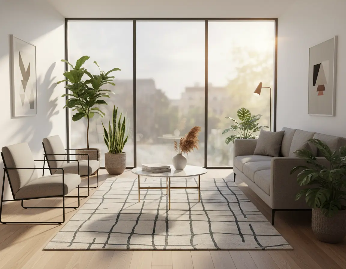 Tapete Moderno Neutro con Diseño a Cuadros en Gris Oscuro Render