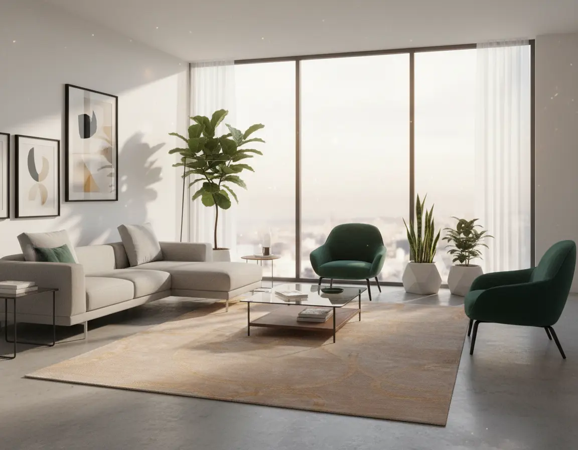 Tapete Moderno Neutro con Círculos Dorados Render