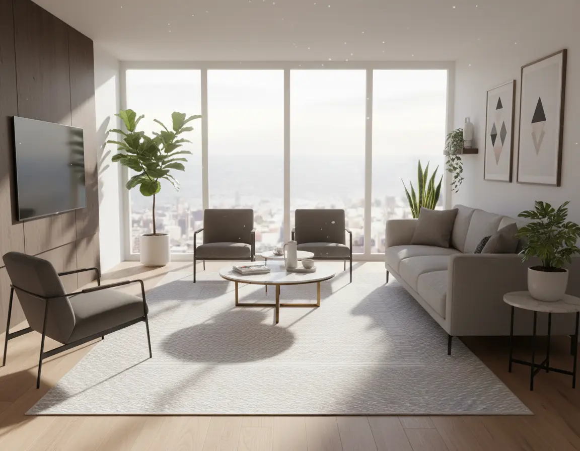 Tapete Moderno Gris con Textura Trenzada y Bordes Definidos Render